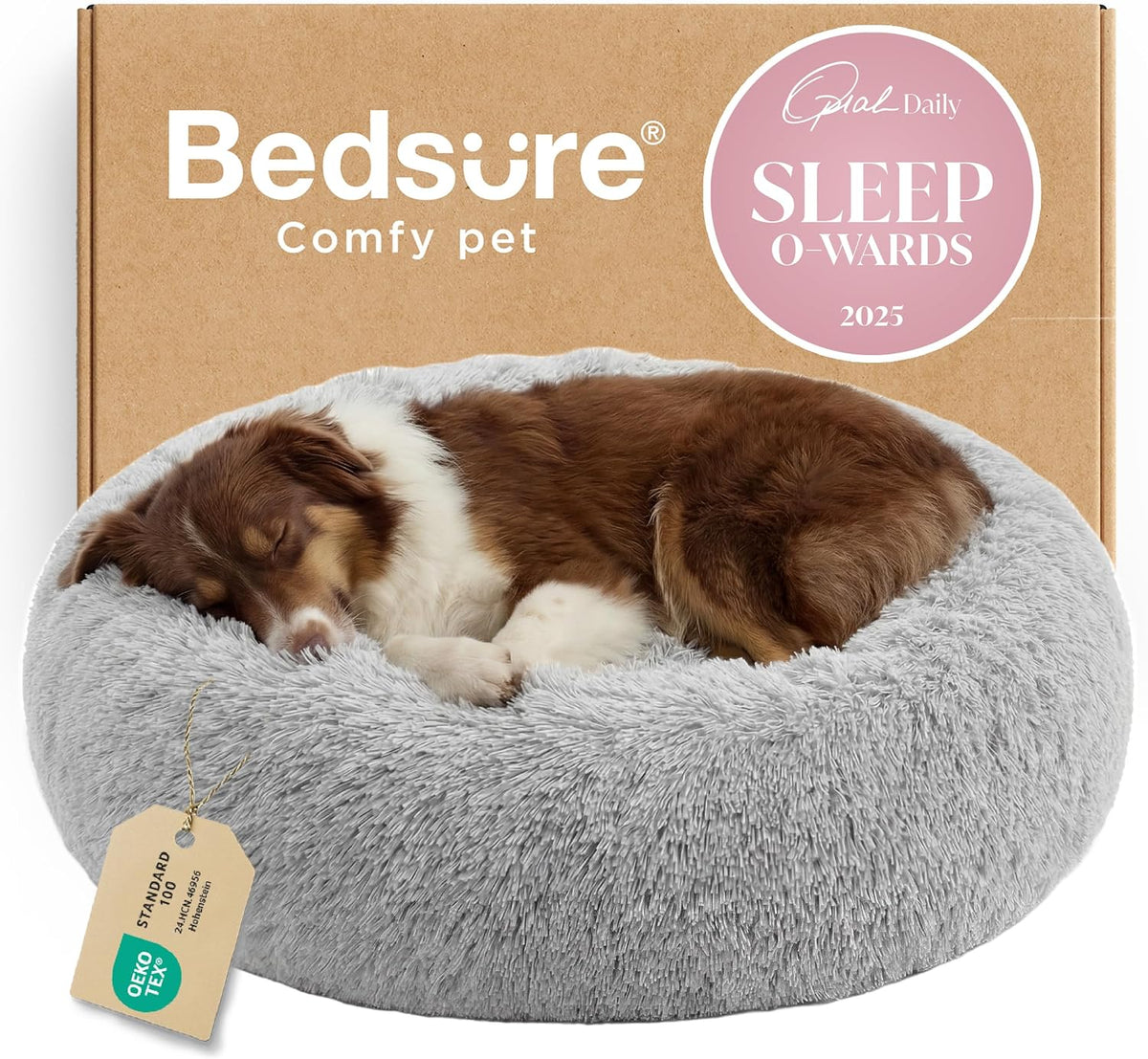 Bedsure Calming Small Medium Dog Bed Donut Washable Puppy Bed,27ins Camel