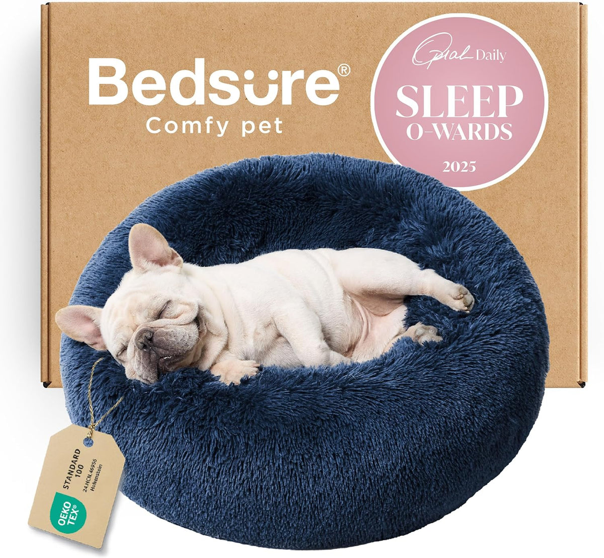 Bedsure Calming Small Medium Dog Bed Donut Washable Puppy Bed,27ins Camel