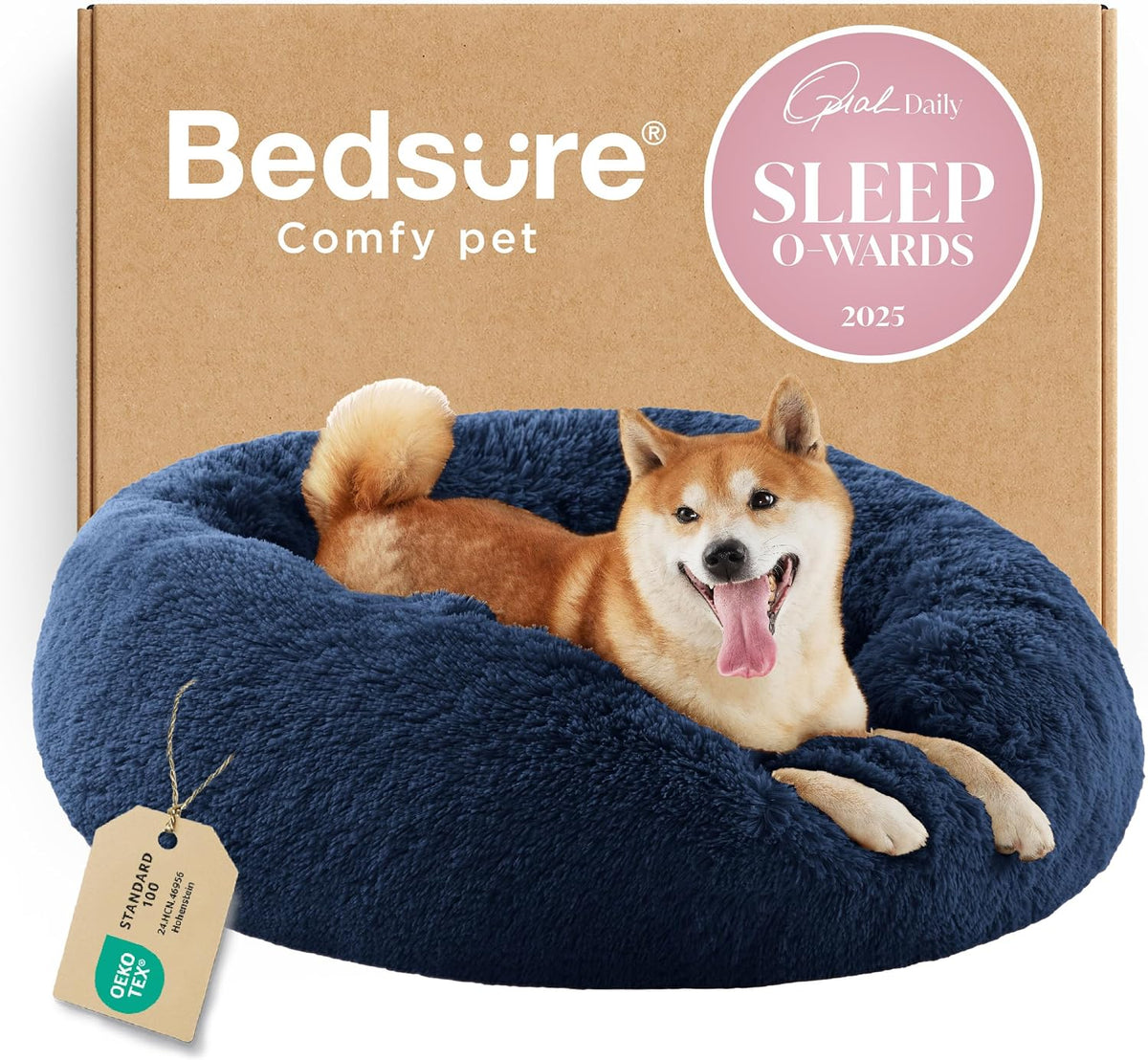 Bedsure Calming Small Medium Dog Bed Donut Washable Puppy Bed,27ins Camel