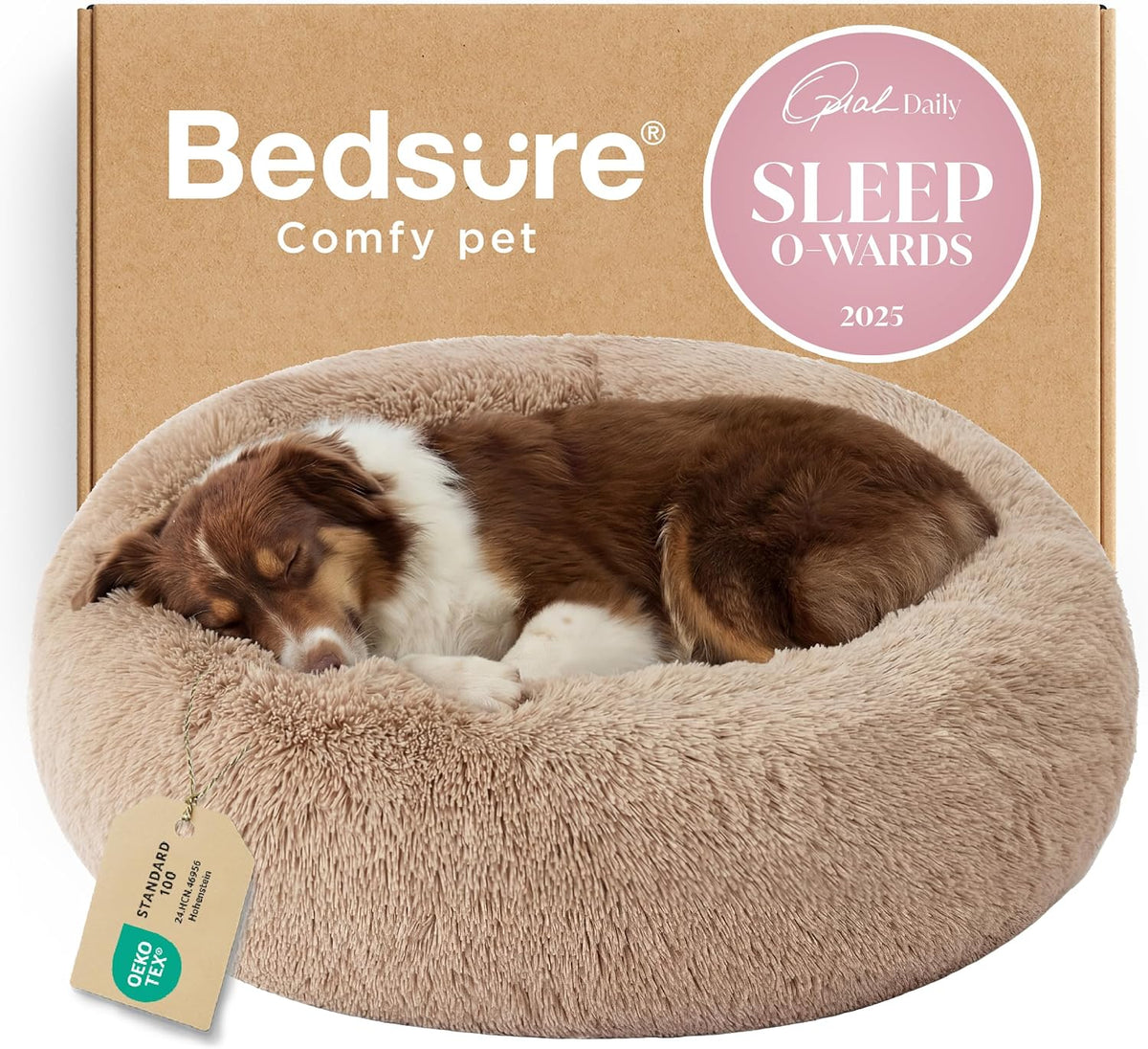 Bedsure Calming Small Medium Dog Bed Donut Washable Puppy Bed,27ins Camel