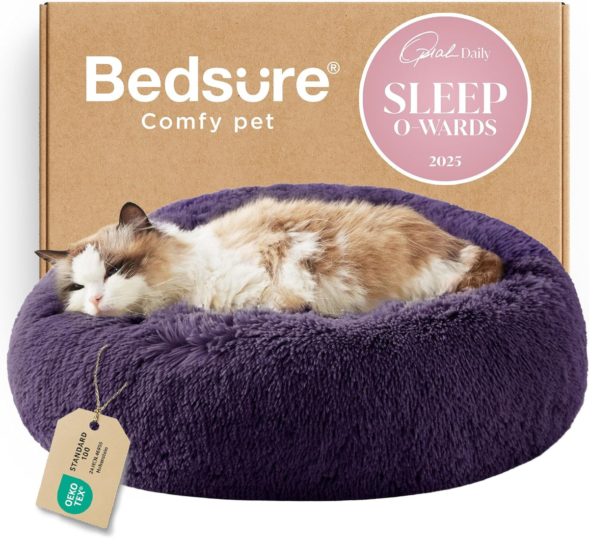Bedsure Calming Small Medium Dog Bed Donut Washable Puppy Bed,27ins Camel
