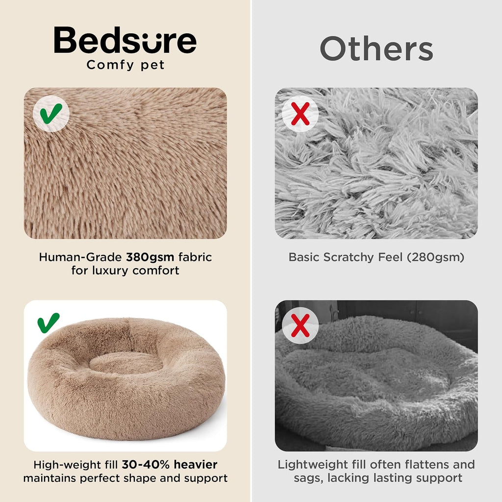 Bedsure Calming Small Medium Dog Bed Donut Washable Puppy Bed,27ins Camel