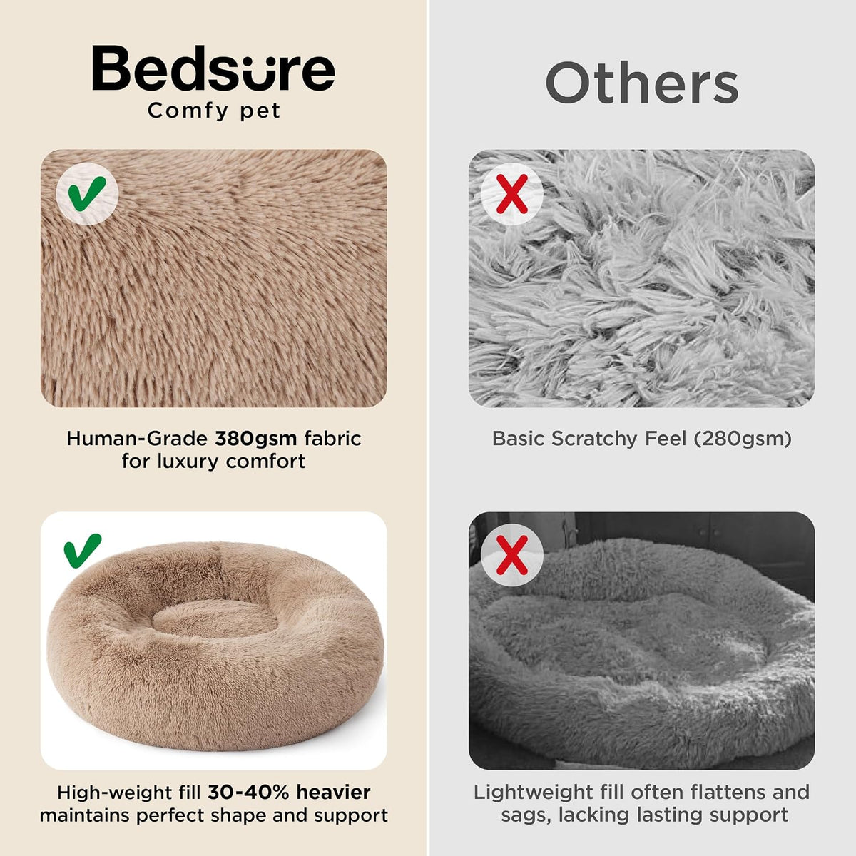 Bedsure Calming Small Medium Dog Bed Donut Washable Puppy Bed,27ins Camel