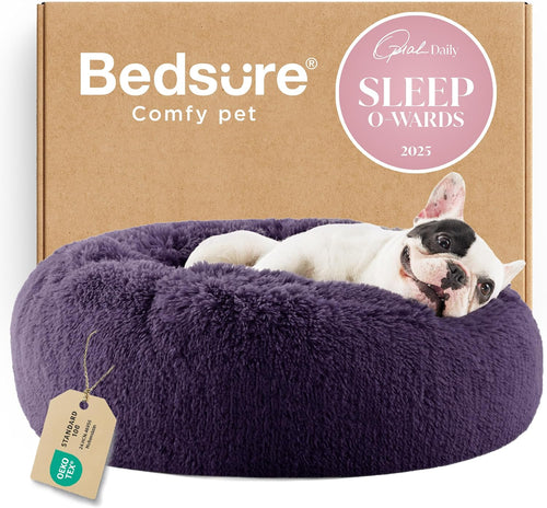 Bedsure Calming Small Medium Dog Bed Donut Washable Puppy Bed,27ins Camel