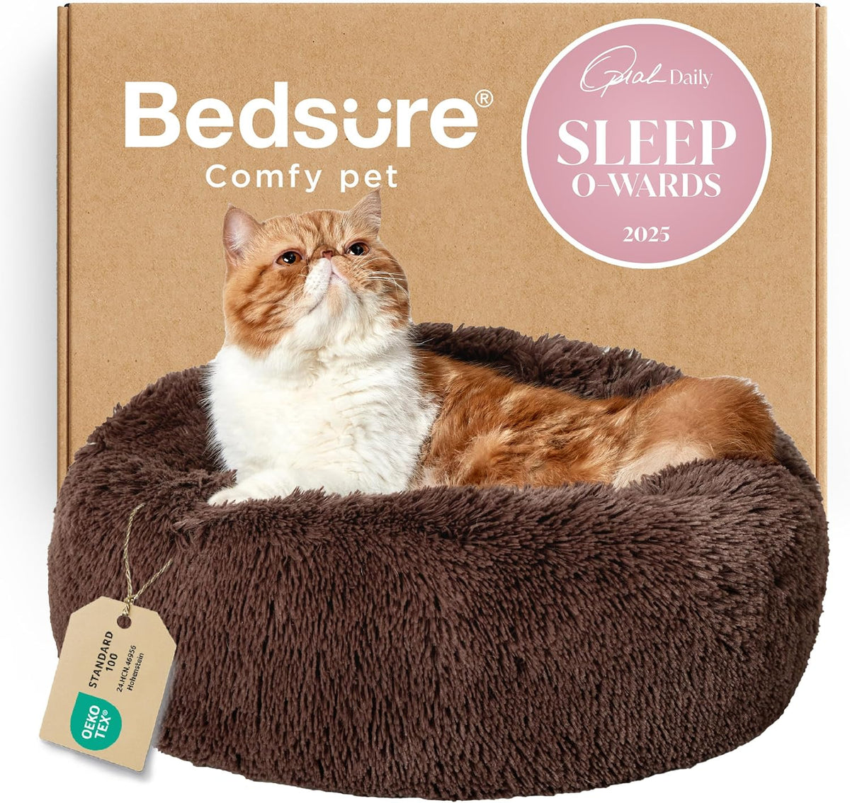 Bedsure Calming Small Medium Dog Bed Donut Washable Puppy Bed,27ins Camel