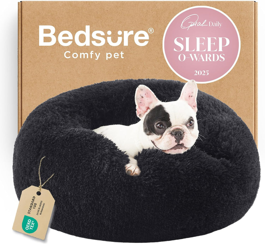 Bedsure Calming Small Medium Dog Bed Donut Washable Puppy Bed,27ins Camel