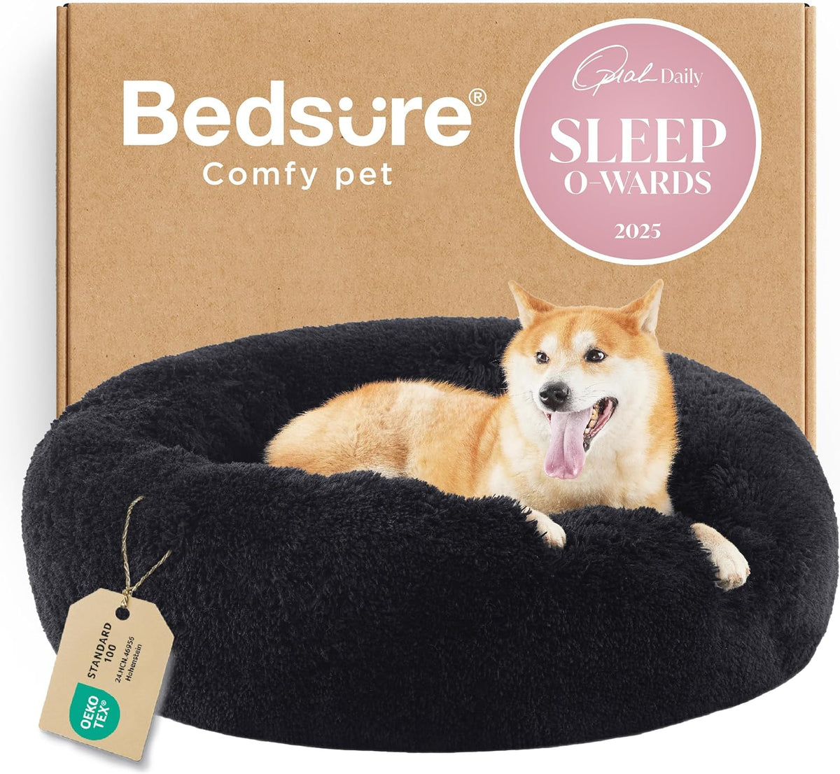Bedsure Calming Small Medium Dog Bed Donut Washable Puppy Bed,27ins Camel