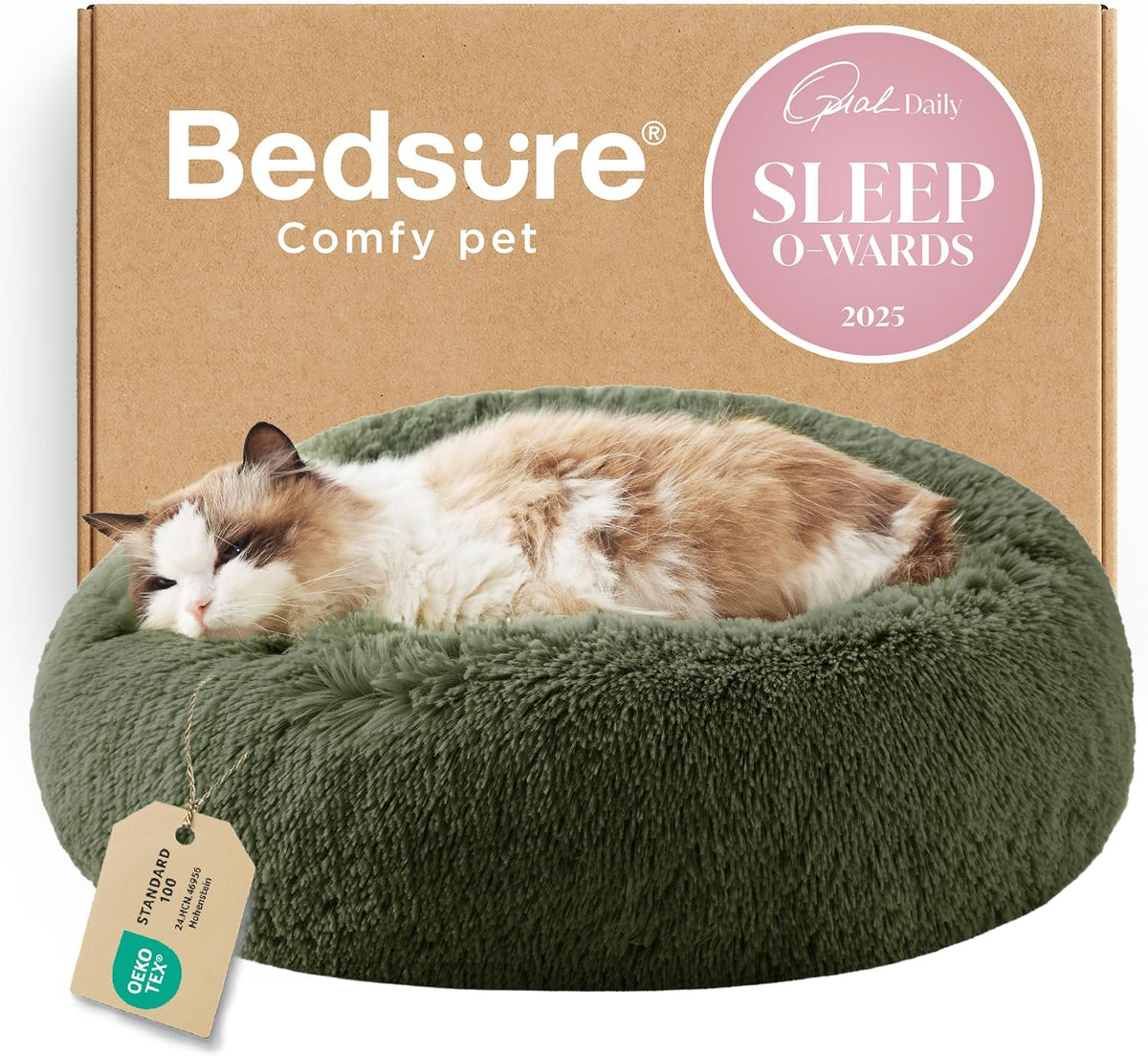 Bedsure Calming Small Medium Dog Bed Donut Washable Puppy Bed,27ins Camel