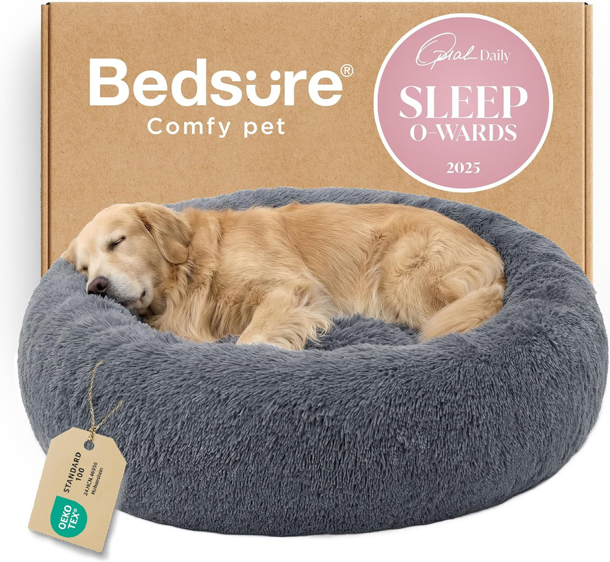 Bedsure Calming Small Medium Dog Bed Donut Washable Puppy Bed,27ins Camel