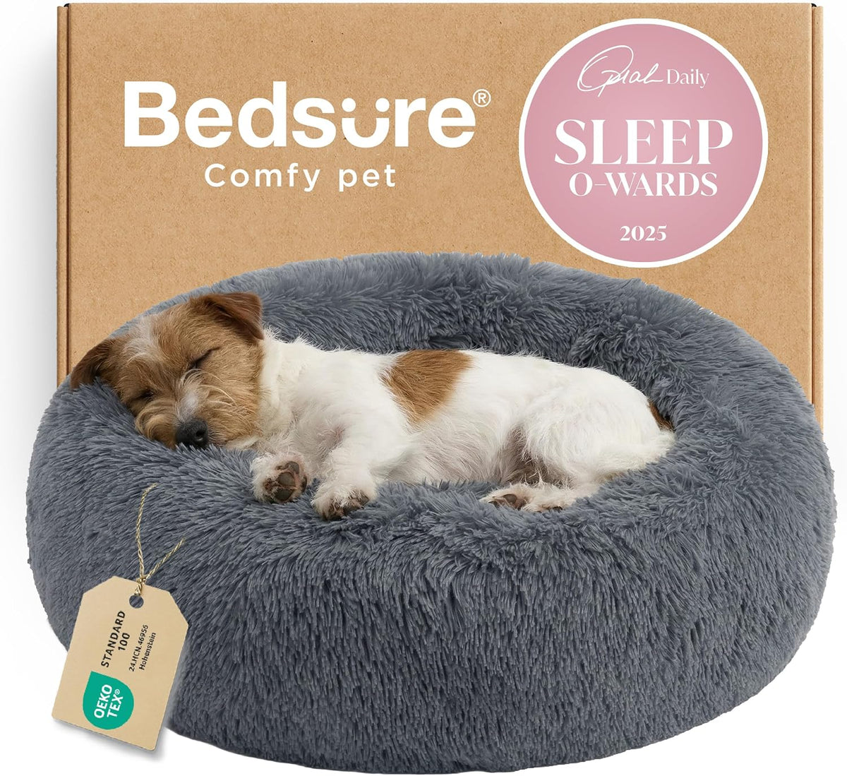 Bedsure Calming Small Medium Dog Bed Donut Washable Puppy Bed,27ins Camel