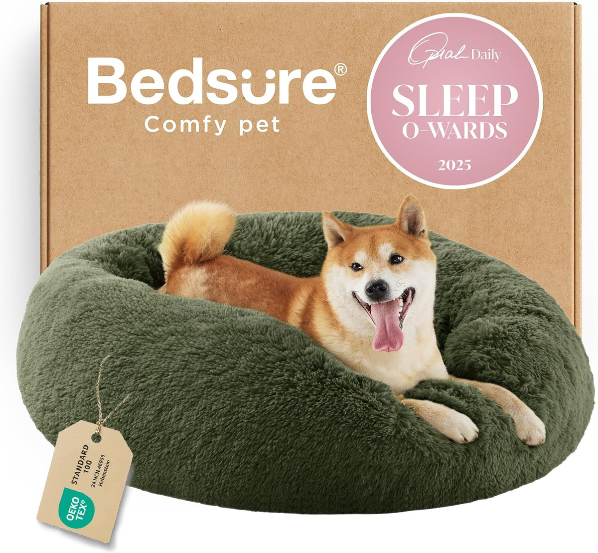 Bedsure Calming Small Medium Dog Bed Donut Washable Puppy Bed,27ins Camel