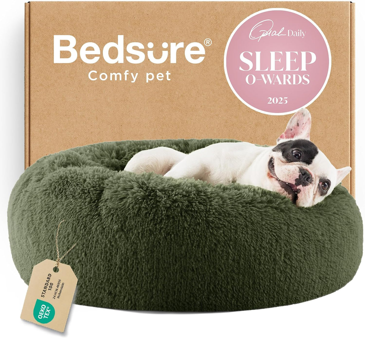 Bedsure Calming Small Medium Dog Bed Donut Washable Puppy Bed,27ins Camel