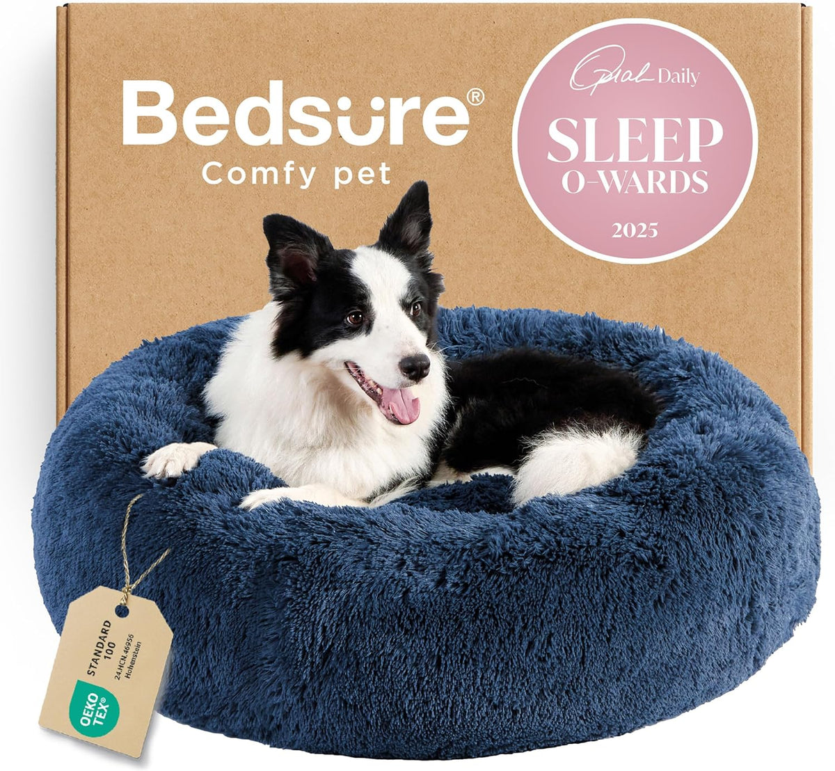 Bedsure Calming Small Medium Dog Bed Donut Washable Puppy Bed,27ins Camel